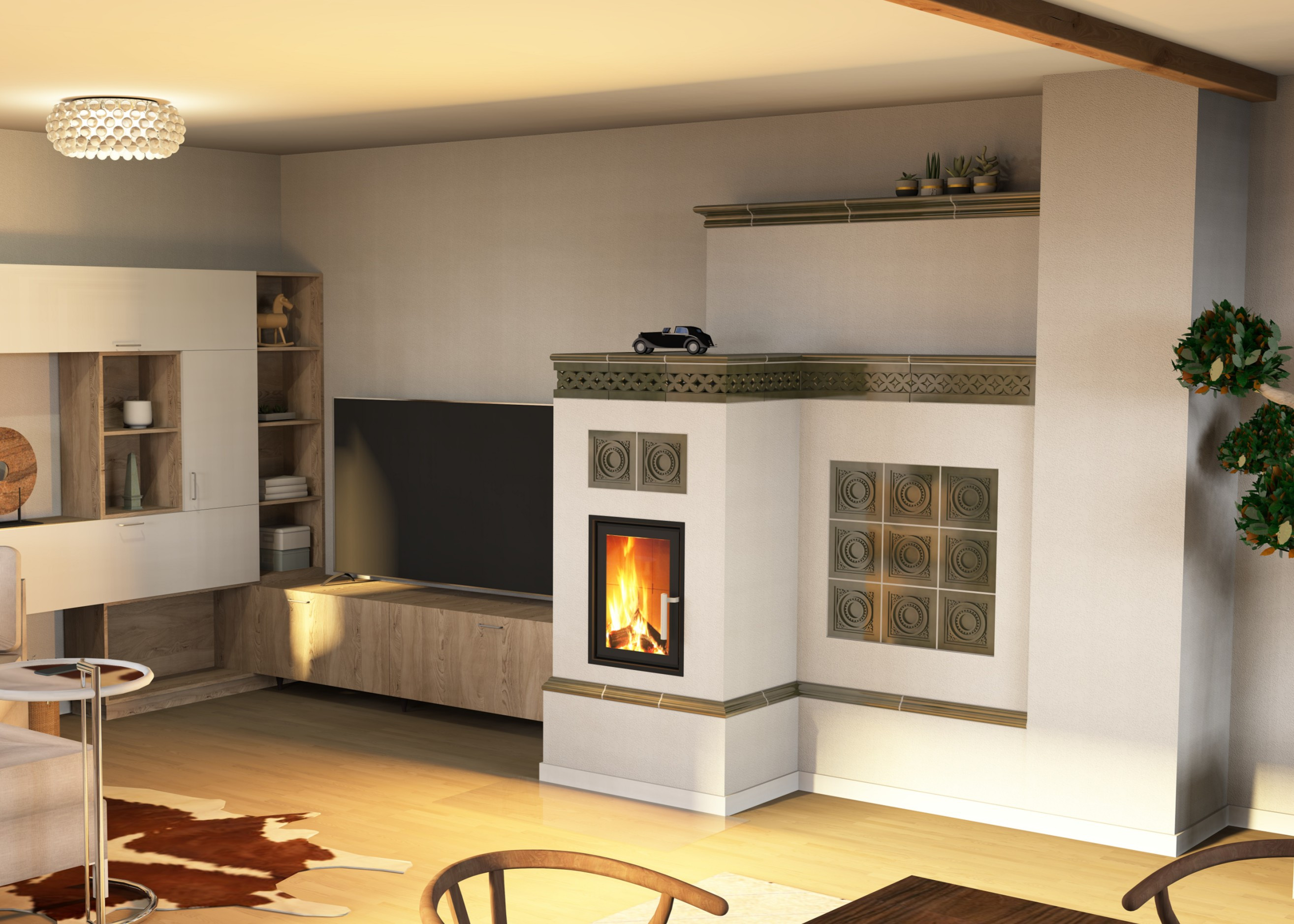 Planung Kachelofen im Landhaus mit traditioneller handgefertigter Ofenkeramik